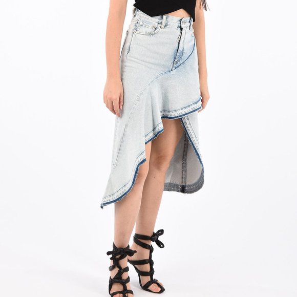 Off-White Dresses & Skirts - OFF-WHITE  High rise Ruffle Denim Asymmetric Skirt